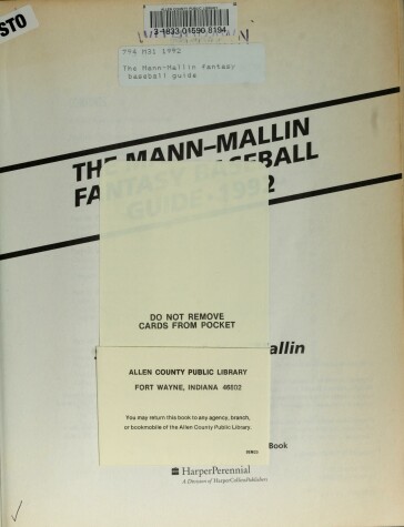 Book cover for The Mann-Mallin Fantasy Baseball Guide 1992