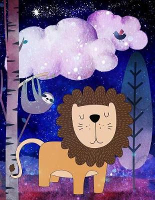 Cover of Big Fat Journal Notebook For Animal Lovers Lion and Sloth in Starry Night