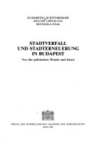 Cover of Stadtverfall Und Stadterneuerung in Budapest
