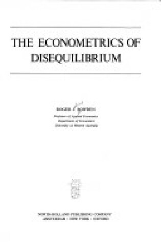 Cover of Econometrics of Disequilibrium