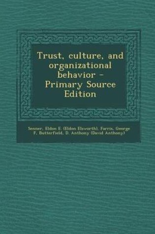 Cover of Trust, Culture, and Organizational Behavior - Primary Source Edition