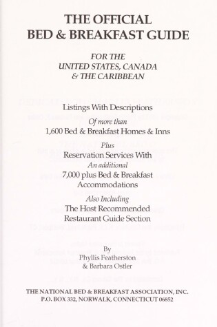 Cover of Official Bed and Breakfast Guide for the United States, Canada and the Caribbean