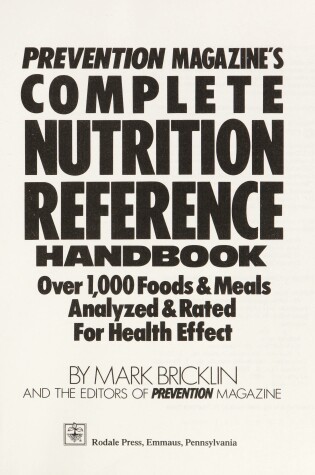 Cover of Prevention Magazine's Complete Nutrition Reference Handbook