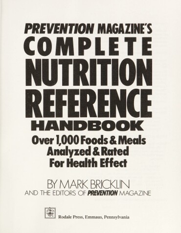 Book cover for Prevention Magazine's Complete Nutrition Reference Handbook
