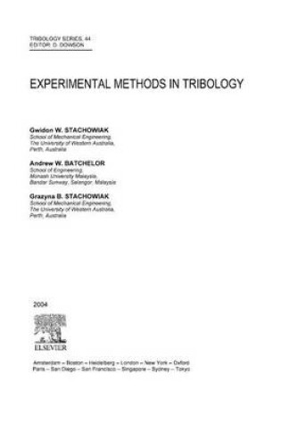 Cover of Experimental Methods in Tribology