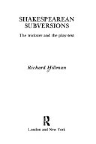 Cover of Shakespearean Subversions