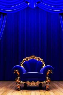 Book cover for Blue Chair on the Stage with Blue Curtains