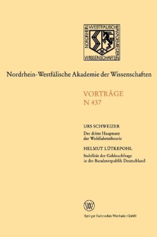 Cover of Der dritte Hauptsatz der Wohlfahrtstheorie. Stabilität der Geldnachfrage in der Bundesrepublik Deutschland