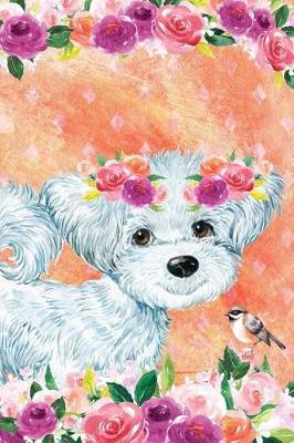 Book cover for Journal Notebook For Dog Lovers White Fluffy Puppy In Flowers 5