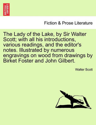 Book cover for The Lady of the Lake, by Sir Walter Scott; With All His Introductions, Various Readings, and the Editor's Notes. Illustrated by Numerous Engravings on Wood from Drawings by Birket Foster and John Gilbert.