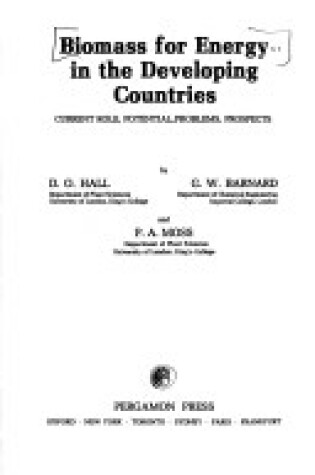 Cover of Biomass for Energy in the Developing Countries