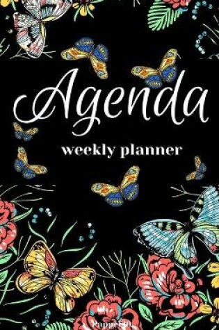 Cover of Agenda -Weekly Planner 2021 Butterflies Black Hardcover138 pages 6x9-inches