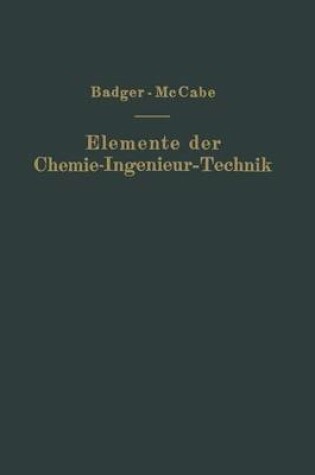 Cover of Elemente Der Chemie-Ingenieur-Technik