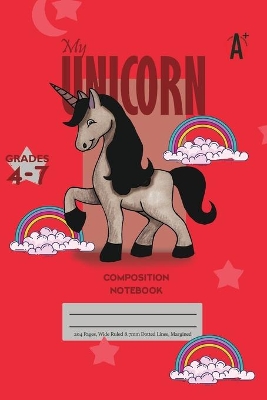 Book cover for My Unicorn Primary Composition 4-7 Notebook, 102 Sheets, 6 x 9 Inch Red Cover