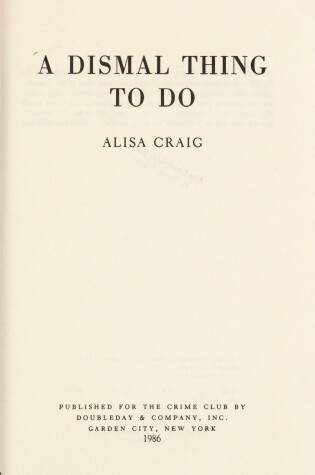 Cover of A Dismal Thing to Do