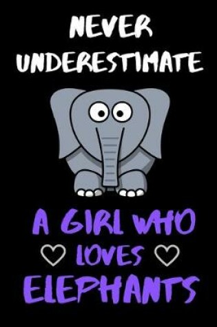 Cover of Never Underestimate A Girl Who Loves Elephants - Comedy Funny Girls/Woman's Lined Journal.