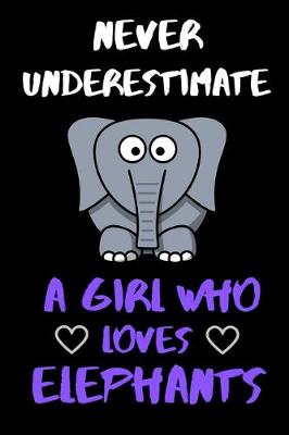 Book cover for Never Underestimate A Girl Who Loves Elephants - Comedy Funny Girls/Woman's Lined Journal.