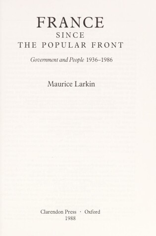 Cover of France Since the Popular Front