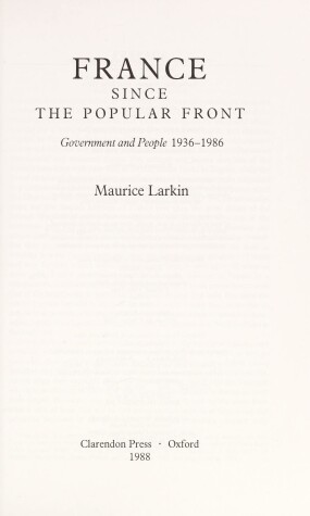 Book cover for France Since the Popular Front