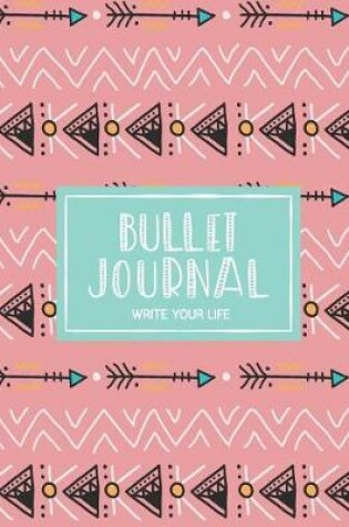 Cover of 90 Days Blank Bullet Journal, Dated Notebook 8x10 150 P, Cute Ethnic Bohemian Arrow Mint Pink Pattern