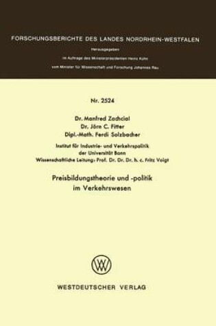 Cover of Preisbildungstheorie und -politik im Verkehrswesen