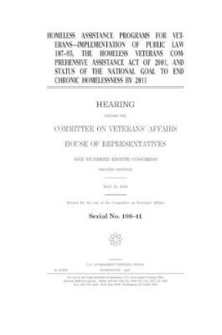 Cover of Homeless assistance programs for veterans