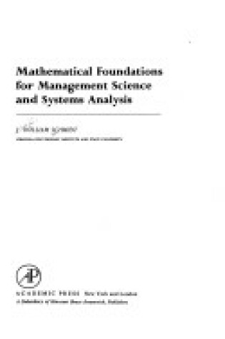 Cover of Mathematical Foundations for Management Science and Systems Analysis