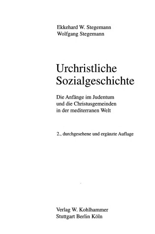 Cover of Urchristliche Sozialgeschichte