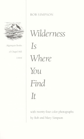 Book cover for Wilderness is Where You Find it