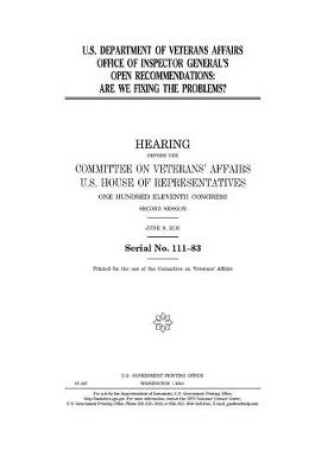 Cover of U.S. Department of Veterans Affairs Office of Inspector General's open recommendations