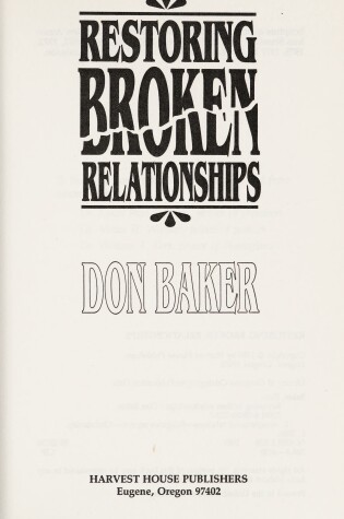 Cover of Restoring Broken Relationships