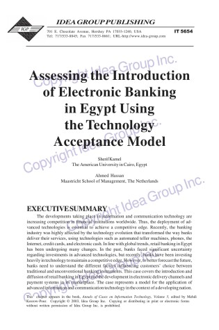 Cover of Assessing the Introduction of Electronic Banking in Egypt Using the Technology Acceptance Model