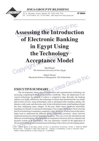 Book cover for Assessing the Introduction of Electronic Banking in Egypt Using the Technology Acceptance Model