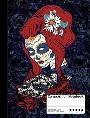 Book cover for Red Hair Woman Sugar Skull Mexican Day of the Dead Dia de los Muertos Composition Notebook