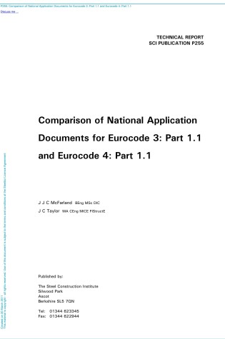 Cover of Technical Report: Comparison of National Application Documents for Eurocode 3: Part 1.1 and Eurocode 4: Part 1.1