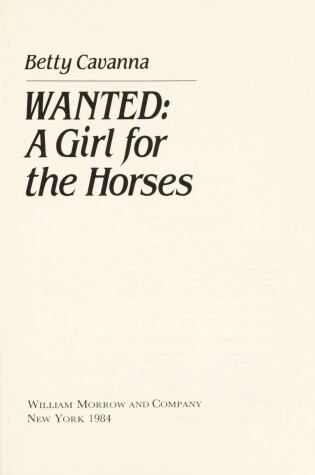 Cover of Wanted, a Girl for the Horses