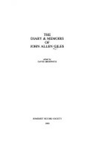 Cover of The Diary and Memoirs of John Allen Giles