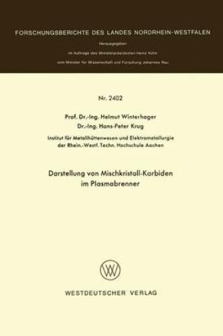 Cover of Darstellung Von Mischkristall-Karbiden Im Plasmabrenner