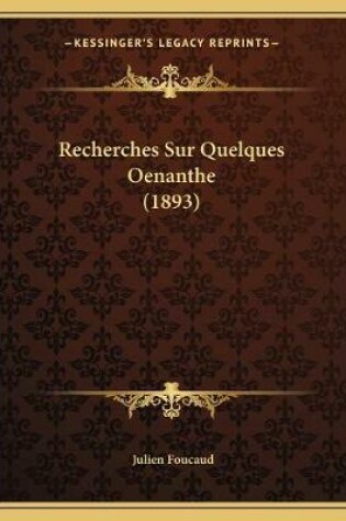 Cover of Recherches Sur Quelques Oenanthe (1893)