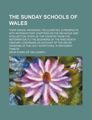 Book cover for The Sunday Schools of Wales; Their Origin, Progress, Peculiarities, & Prospects with Introductory Chapters on the Religious and Intellectual State of the Country from the Reformation to the Beginning of the Nineteenth Century, Containing