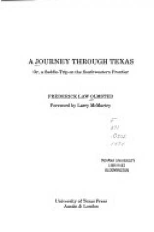 Cover of Journey Through Texas, or A Saddle Upon the S.W.Frontier