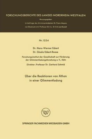 Cover of UEber Die Reaktionen Von AEthan in Einer Glimmentladung