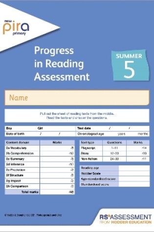 Cover of New PiRA Test 5, Summer PK10 (Progress in Reading Assessment)