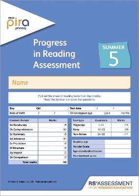Book cover for New PiRA Test 5, Summer PK10 (Progress in Reading Assessment)