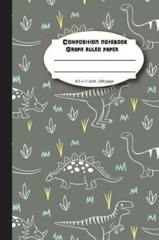 Cover of Composition notebook graph ruled paper 8.5 x 11" 200 page 4x4 grid per inch, cute grey dinosaur pattern