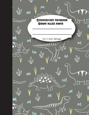 Book cover for Composition notebook graph ruled paper 8.5 x 11" 200 page 4x4 grid per inch, cute grey dinosaur pattern