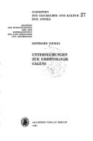 Cover of Untersuchungen Zur Embryologie Galens