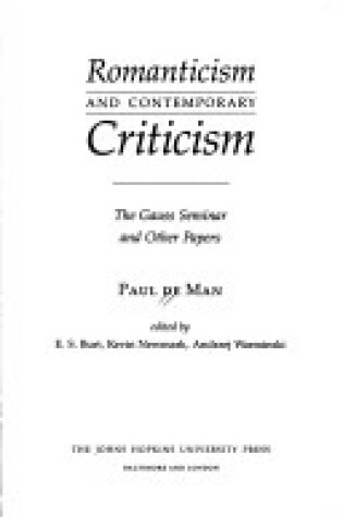 Cover of Romanticism and Contemporary Criticism