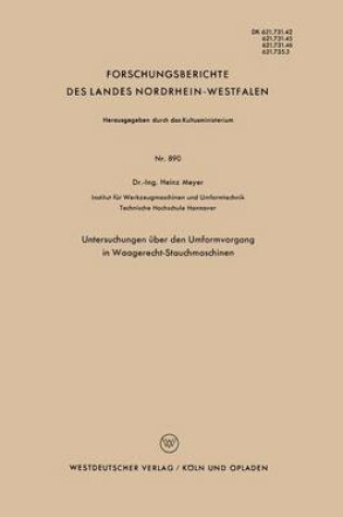 Cover of Untersuchungen UEber Den Umformvorgang in Waagerecht-Stauchmaschinen