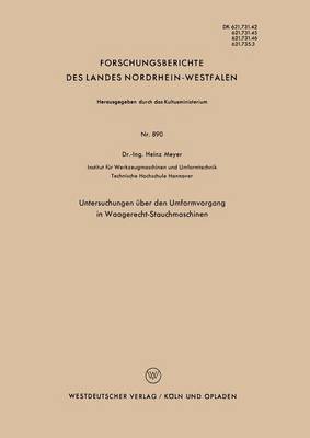 Cover of Untersuchungen UEber Den Umformvorgang in Waagerecht-Stauchmaschinen